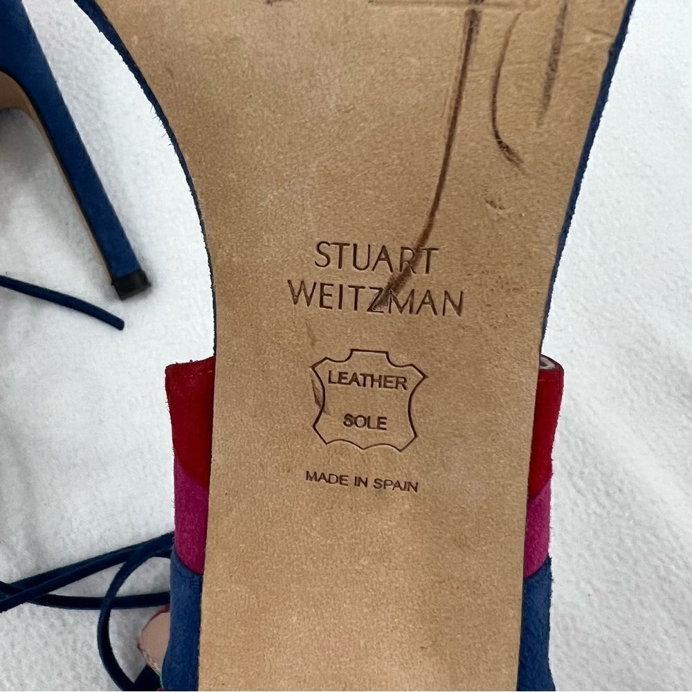 Stuart Weitzman Legwrap Colorblock Suede Sandals - Picture 11 of 12